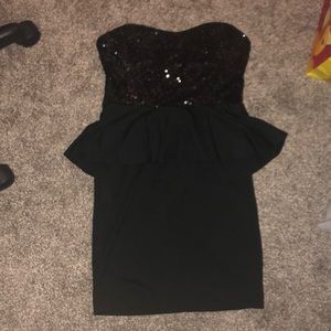 Strapless Black Sequin Dress